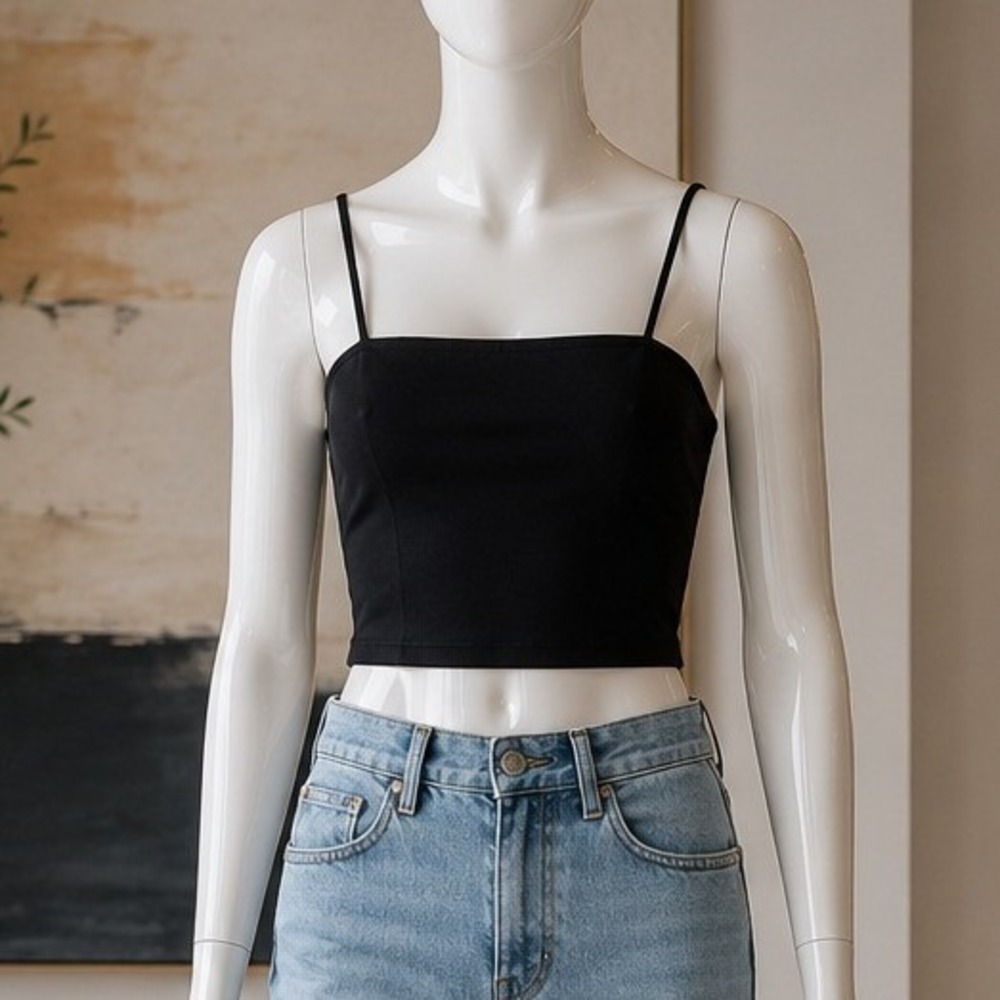 Susana Monaco Womens Crop Top Black Spaghetti Strap Stretch XS